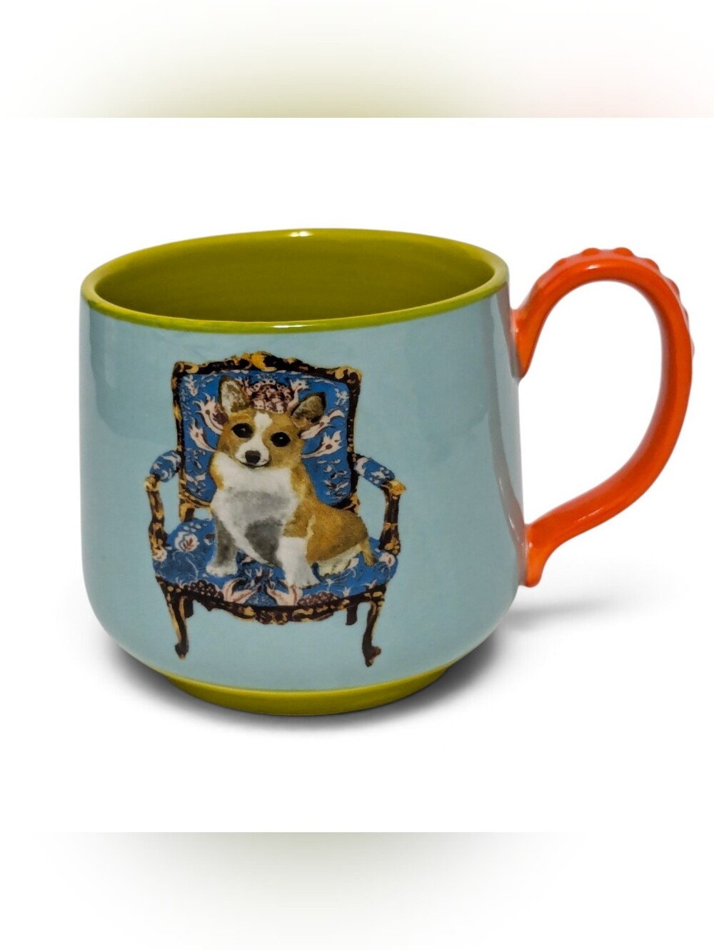 Anthropologie Raphael Balme Coffee Tea Cup Italian Corgi Dog Blue Orange New